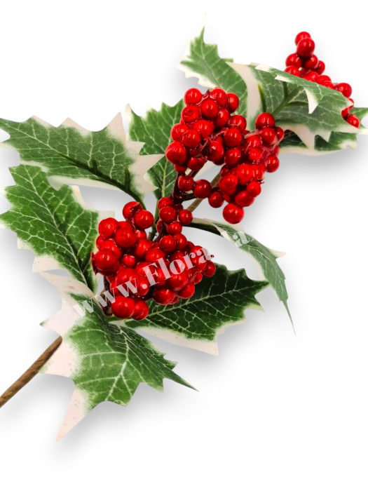 Crenguta pentru aranjamente Craciun cu bilute ilex rosii 29 cm [1]