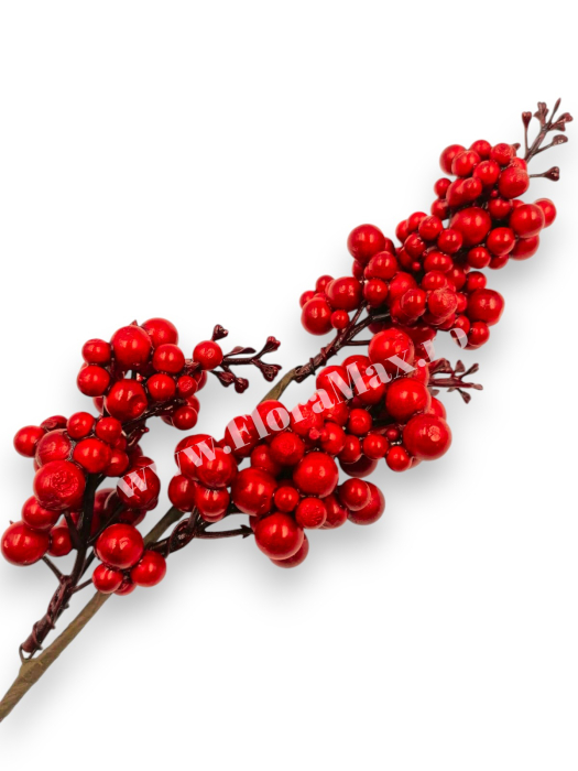 Crenguta pentru aranjamente Craciun cu bilute ilex rosii 43 cm [1]