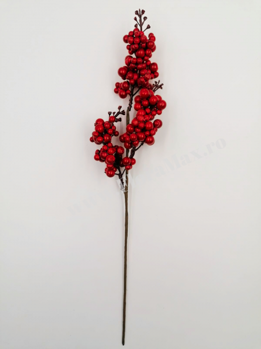 Crenguta pentru aranjamente Craciun cu bilute ilex rosii 43 cm [2]