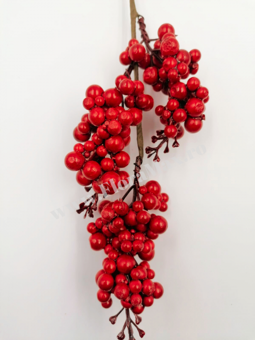 Crenguta pentru aranjamente Craciun cu bilute ilex rosii 43 cm [3]