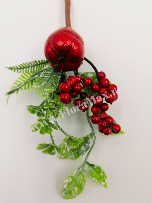 Crenguta pentru aranjamente Craciun cu bilute rosii si mar rosu 20 cm [3]