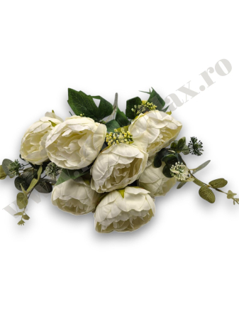 buchet mare bujori artificiali si verdeata alb ivoire 10 fire [1]