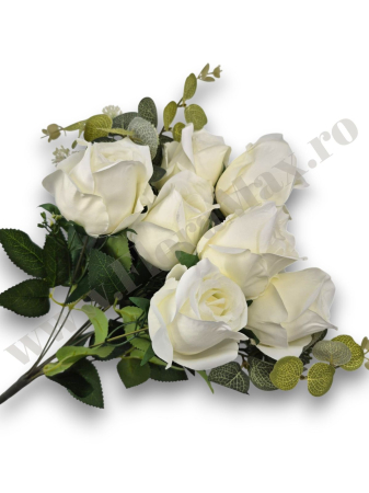 buchet mare trandafiri artificiali alb ivoire 48 cm 10 fire [1]