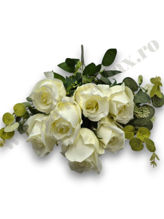 buchet mare trandafiri artificiali alb ivoire 48 cm 10 fire [2]