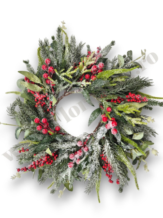 Coronite - coronita-craciun-brad-eucalipt-bilute-rosii-42cm-premium