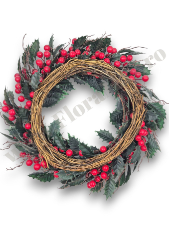 coronita-craciun-brad-verde-bilute-rosii-46cm-floramax [2]