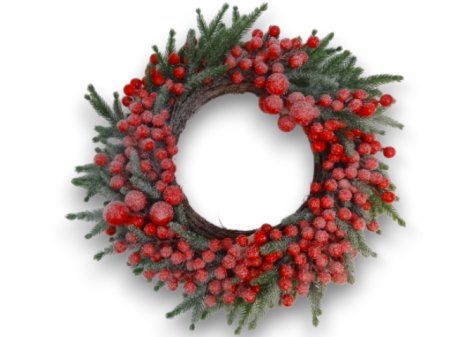 Coronita Craciun din brad verde si bilute rosii 48 cm