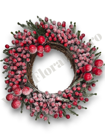 Coronite - coronita-craciun-brad-verde-bilute-rosii-48cm-premium