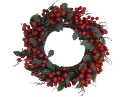 Coronita Craciun din brad verde si bilute rosii 46 cm