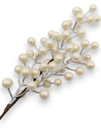 Produse - Creanga bile albe perlate pentru aranjamente Craciun  36 cm
