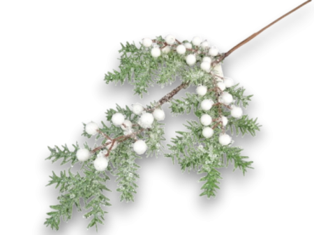 Produse - Creanga brad nins cu bilute albe gheata 55 cm