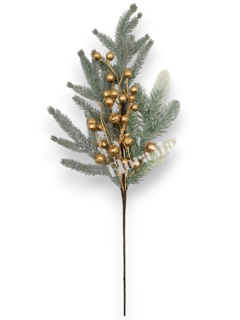 Creanga Craciun  din brad nins pentru decoratiuni aranjamente cu bilute aurii 52 cm [1]
