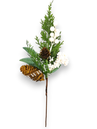 Creanga brad artificial 43 cm – Aranjamente Craciun cu bile albe si con brad [1]