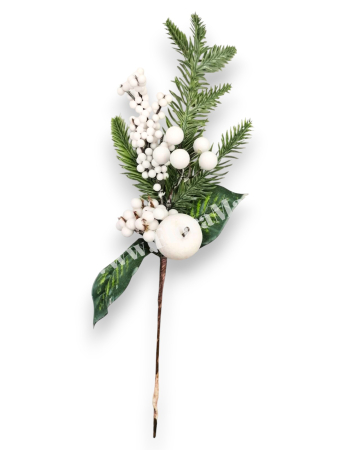 Creanga decorativa Craciun 40 cm cu bile albe, brad nins si ilex [1]