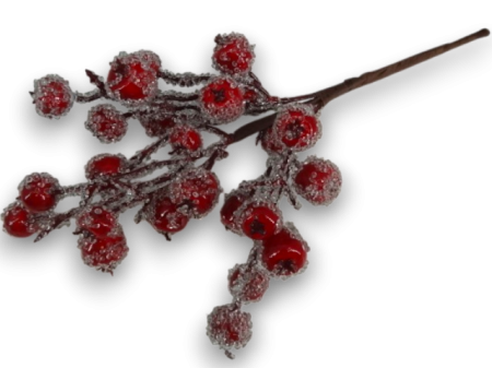 Creanga macese inghetate glitterate 35 cm