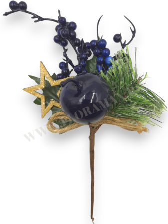 Crenguta brad artificial 22 cm cu bilute albe, ilex mov, mar alb si stea lemn pentru aranjamente Craciun [1]