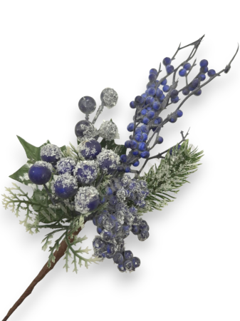 Produse - Crenguta brad artificial 22 cm cu bilute albe, ilex mov, mar alb si stea lemn pentru aranjamente Craciun