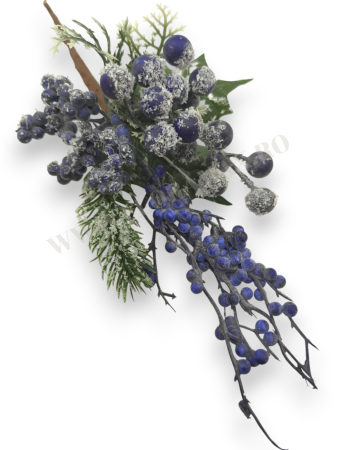 Crenguta brad artificial 22 cm cu bilute albe, ilex mov, mar alb si stea lemn pentru aranjamente Craciun [2]
