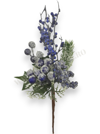 Crenguta brad artificial 22 cm cu bilute albe, ilex mov, mar alb si stea lemn pentru aranjamente Craciun [1]