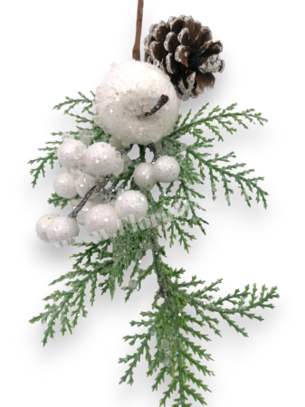 Crenguta brad artificial ninsa pentru aranjamente Craciun cu bilute albe mar alb con brad si sclipici 28 cm [2]