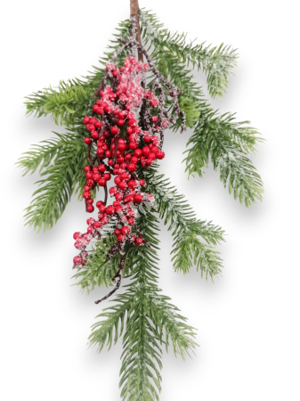 Crenguta brad artificial ninsa pentru aranjamente Craciun cu bilute rosii ilex  si sclipici 50 cm [2]