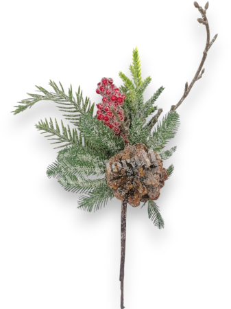 Crenguta brad artificial ninsa pentru aranjamente Craciun cu ilex con brad si sclipici 28 cm [1]