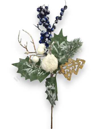 Crenguta brad artificial ninsa ilex mov pentru aranjamente Craciun cu para alba si sclipici 28 cm [1]