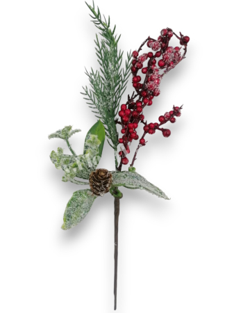 Crenguta brad artificial ninsa pentru aranjamente Craciun ilex si con brad 28 cm [1]