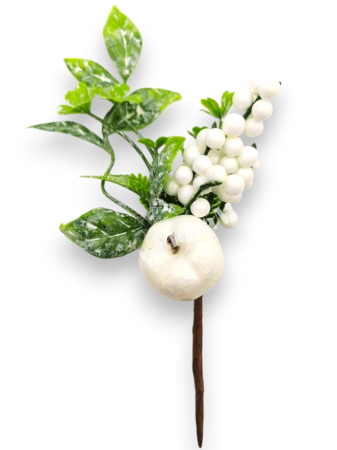 Crenguta decorativa Craciun cu bilute albe si mar alb 20 cm [1]