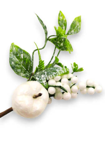 Produse - Crenguta decorativa Craciun cu bilute albe si mar alb 20 cm