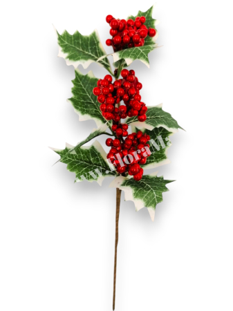 Crenguta pentru aranjamente Craciun cu bilute ilex rosii 29 cm [1]