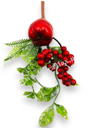 Crenguta decorativa Craciun cu bilute rosii si mar rosu 20 cm [2]