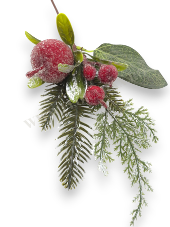Crenguta decorativa Craciun cu bilute rosii si mar rosu 30 cm [2]