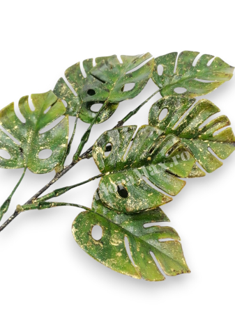 Frunze - Frunze Monstera verzi cu sclipici auriu pentru aranjamente
