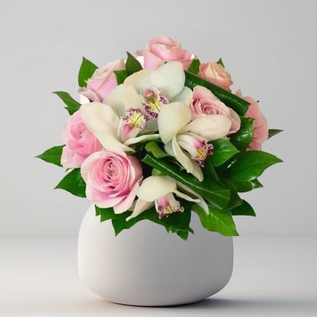 Aniversare de cuplu - Buchet trandafiri si orhidee