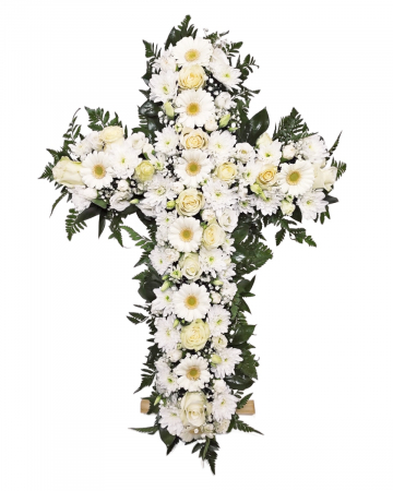Cruci florale funerare - Aranjament funerar cruce albă