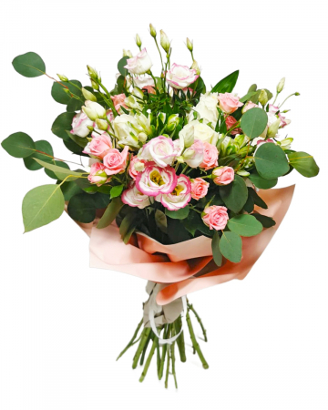 Buchete Flori - Buchet lisianthus, minirosa și trandafiri