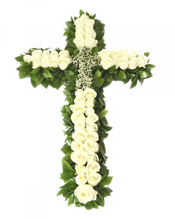 Cruci florale funerare - Cruce funerară cu trandafiri albi