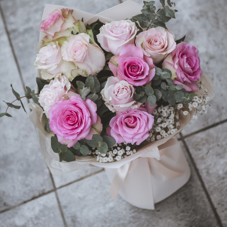 Buchet 11 Trandafiri Pastel, roz alb [1]