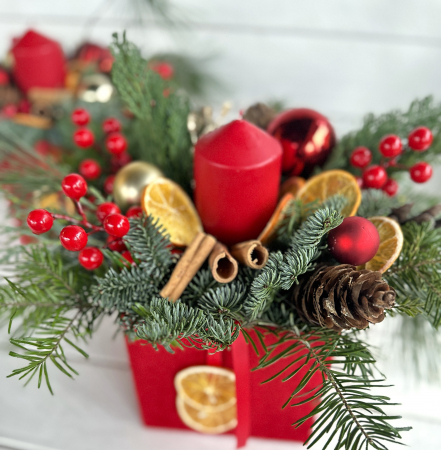 Cutie catifea cu lumânare și decorațiuni Crăciun [1]