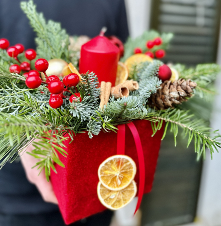 Cutie catifea cu lumânare și decorațiuni Crăciun [0]