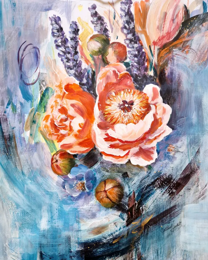 Tablou "Dansul petalelor" - pictură florală incadrata [2]