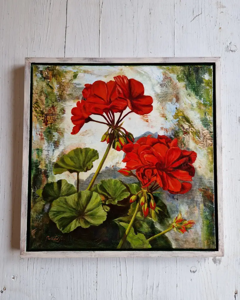 Tablou pictat manual în ulei cu tehnică mixtă – Mușcată [9]