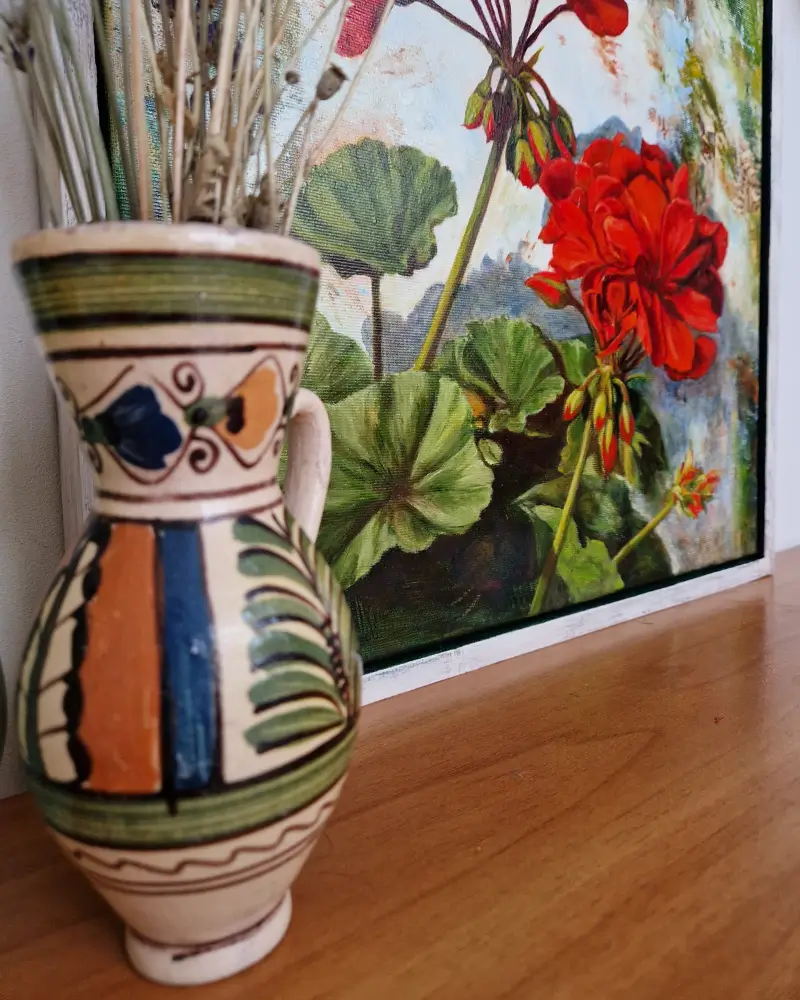 Tablou pictat manual în ulei cu tehnică mixtă – Mușcată [3]