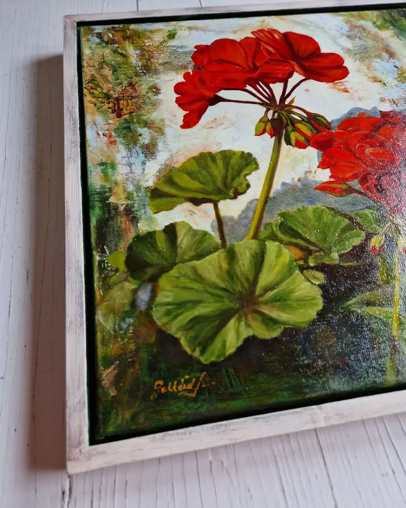 Tablou pictat manual în ulei cu tehnică mixtă – Mușcată [5]