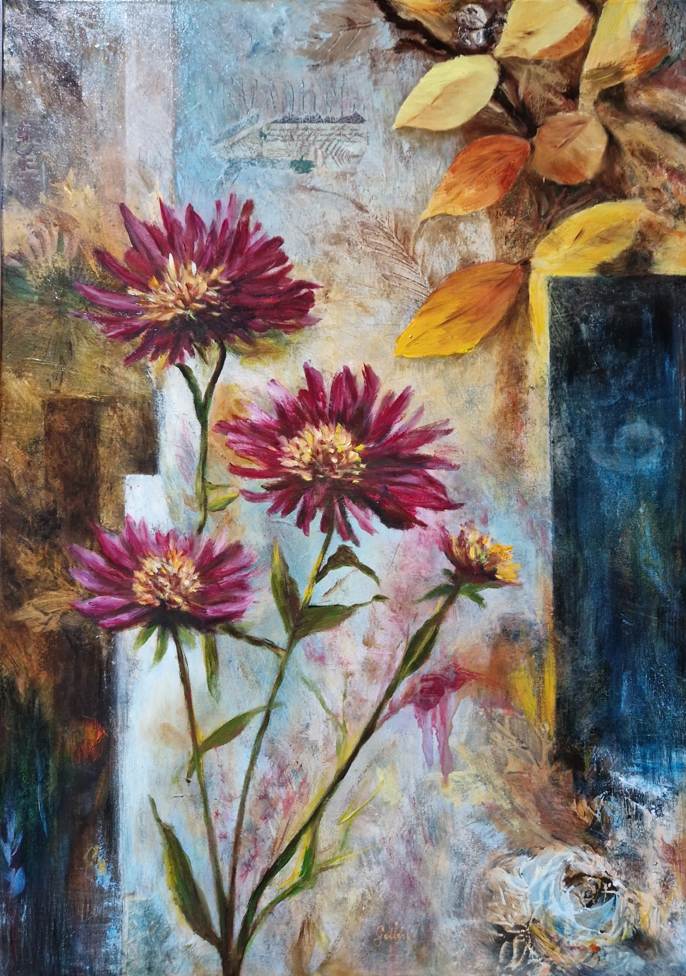 Tablou pictat manual „Între anotimpuri” – pictură originală Flow Art [2]