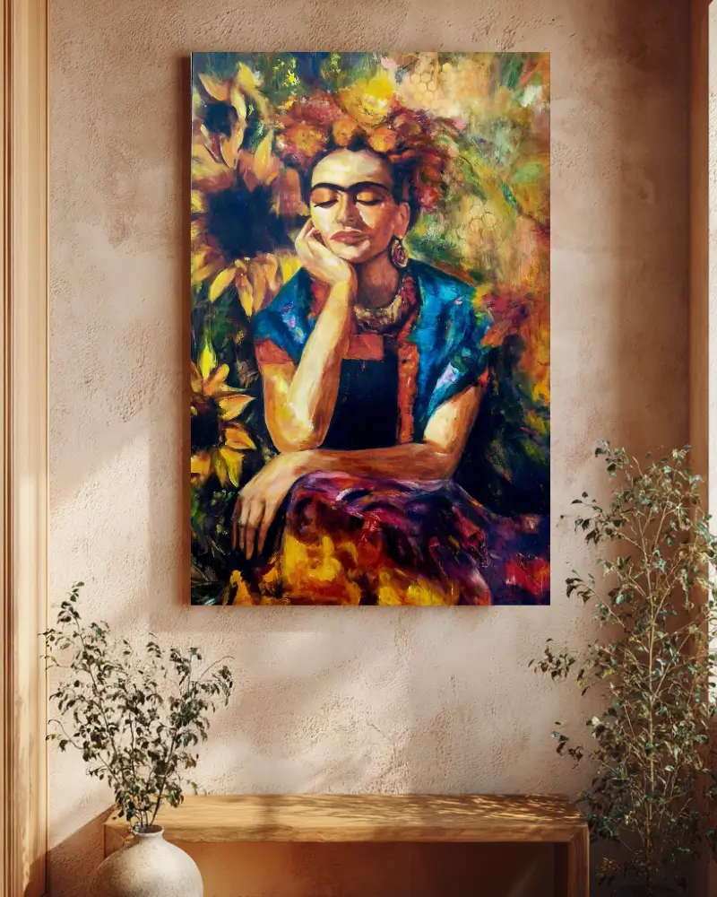 Tablou pictat manual în ulei, tehnică mixtă – Frida Kahlo [1]