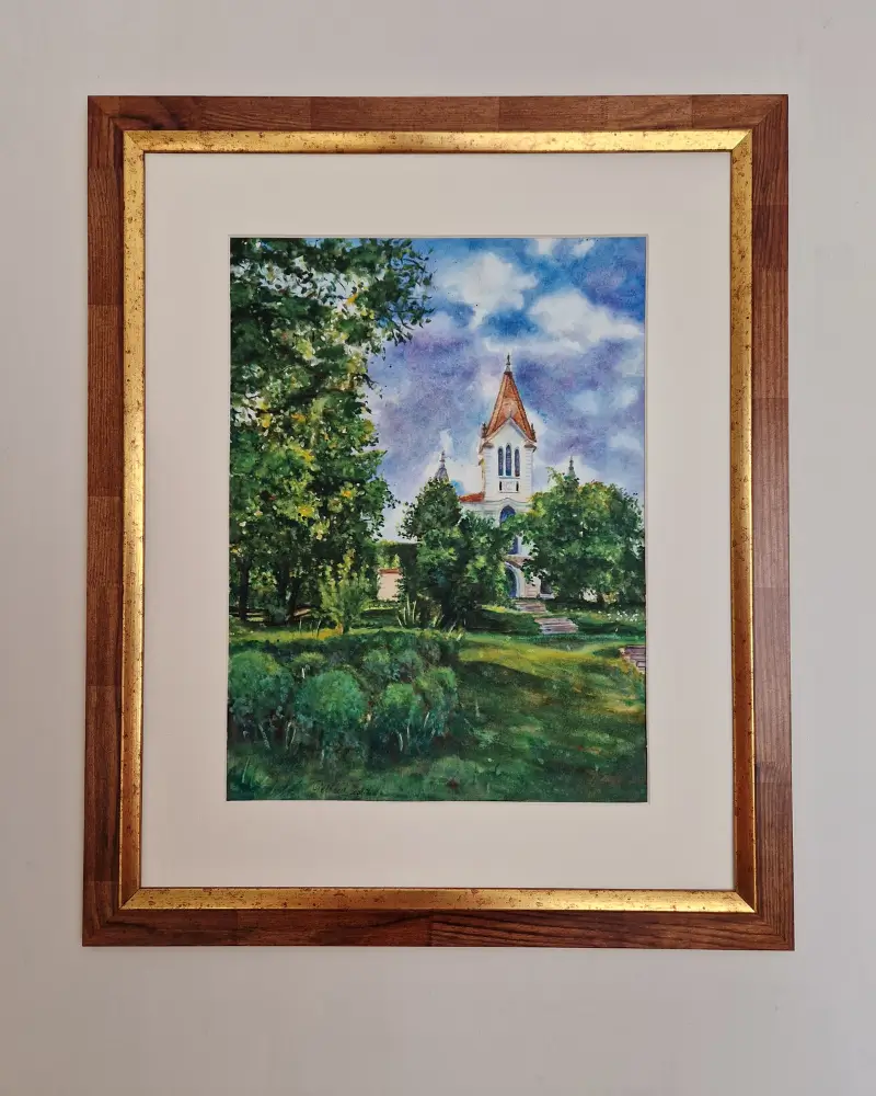 Biserica din Firtănuș – acuarelă originală cu ramă din lemn | Flow Art [7]