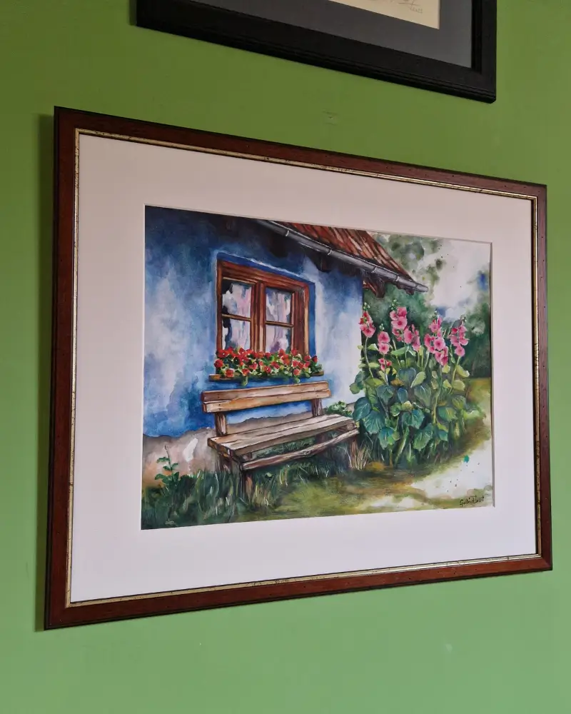 Pictură în acuarelă – Ferestre cu nalbe, design original Flow Art [7]