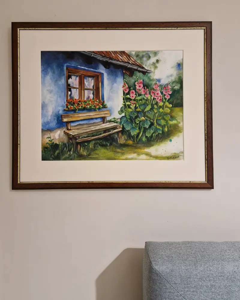 Pictură în acuarelă – Ferestre cu nalbe, design original Flow Art [2]